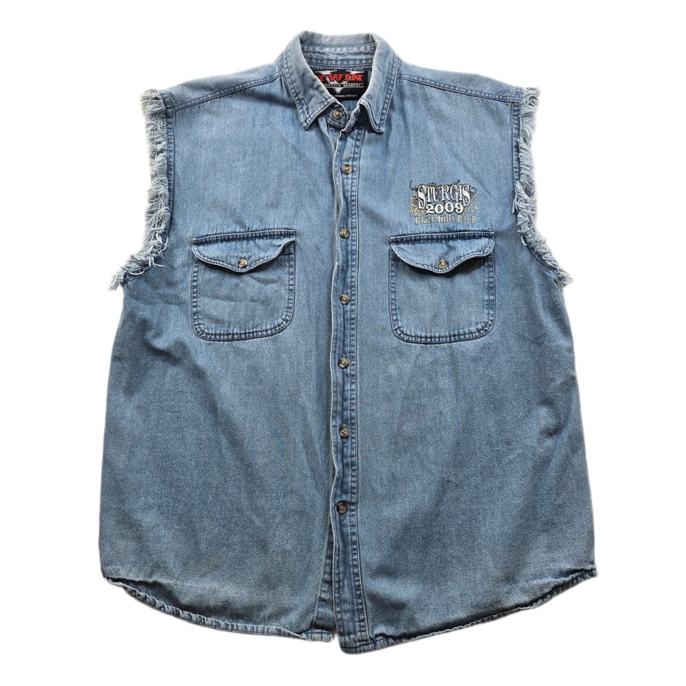 Twin Motorcycle Denim Shirt Mens Large Blue Sturgis 2009 Black Hills Rally